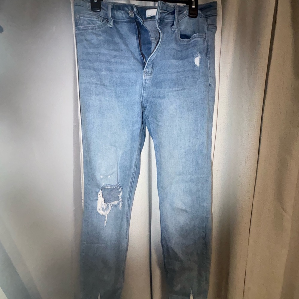 Stylish Light Blue Straight Leg Jeans
